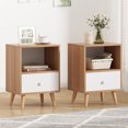 thumbnail image 1 of Jaxpety Set of 2 Nightstand with Open Shelf Storage, End Table, Side Table with 2 Drawers Storage Cabinet for Bedroom, Living Room, Natural Design, 22''H, Rustic Wood, 1 of 14