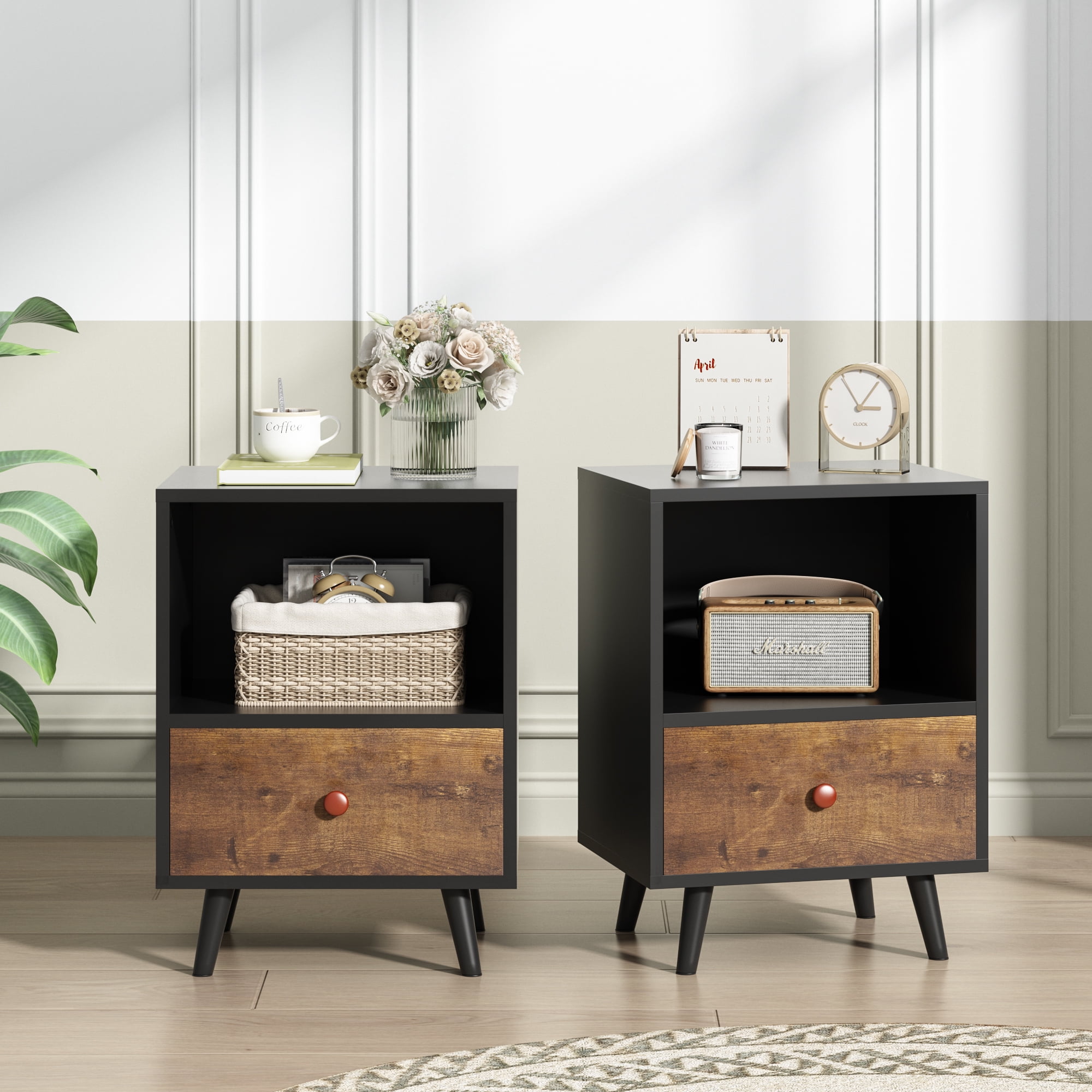 Jaxpety Modern Wood Nightstand Furniture Set of 2, Bedside Side Stand