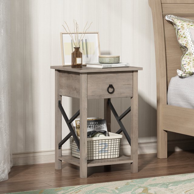 Jaxpety Set of 2 Nightstand Farmhouse Sofa End Side Table xDesign Wood