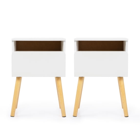 Jaxpety Set of 2 Wooden Nightstand with Drawer & Shelf, Modern Side End Table, White