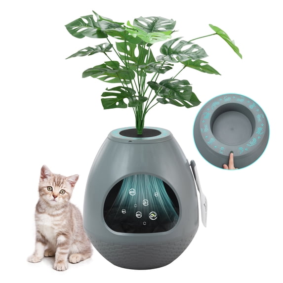 Jaxpety Smart Plant Cat Litter Box,Hidden Cat Litter Box with Deodorization System, Exhaust Fan,Light, Scoop, Artificial Plants for Apartments and Offices Living Room Bedroom