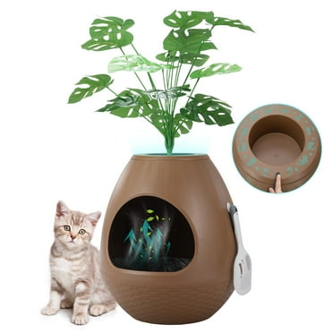 Jaxpety Smart Plant Litter Box,Cat Hidden Litter Box with Deodorization System, Exhaust Fan,Light, Scoop, Artificial Plants for Apartments and Offices Living Room Bedroom,Brown