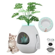 Jaxpety Smart Plant Litter Box,Cat Hidden Litter Box with Deodorization System, Exhaust Fan,Light, Scoop, Artificial Plants for Apartments and Offices Living Room Bedroom,White