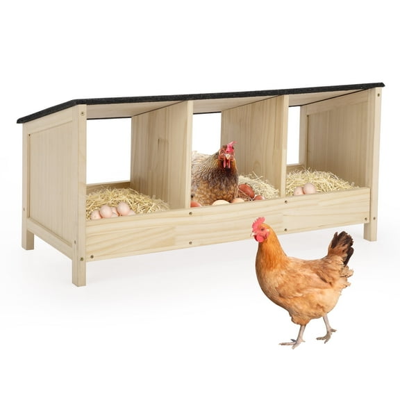 Jaxpety Triple Nesting Box Chickens Laying Box with Asphalt Roof, Solid Pine Wood Chicken Coop, Poultry Nesting Box