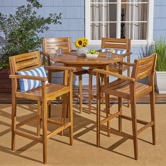 Jaxson Outdoor Rustic 5 Piece Acacia Wood Bar Set, Teak
