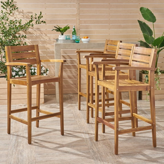 Jaxson Outdoor Rustic Acacia Wood Barstool (Set of 4), Teak