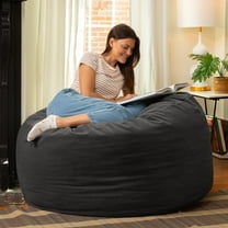 Jaxx 4 Foot Saxx - Large Round Bean Bag Chair for Adults - Lush Velvet Black