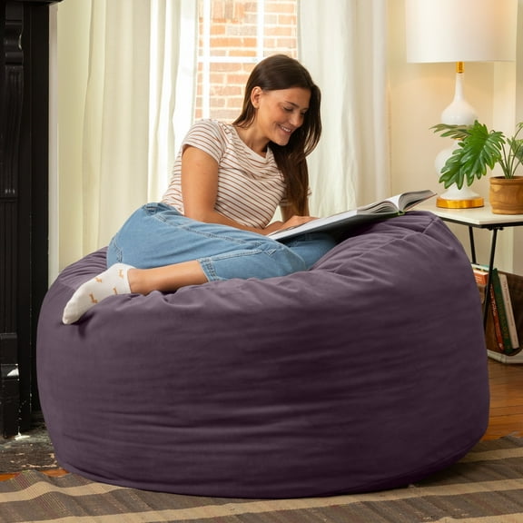 Jaxx 4 Foot Saxx - Large Round Bean Bag Chair for Adults - Lush Velvet Purple