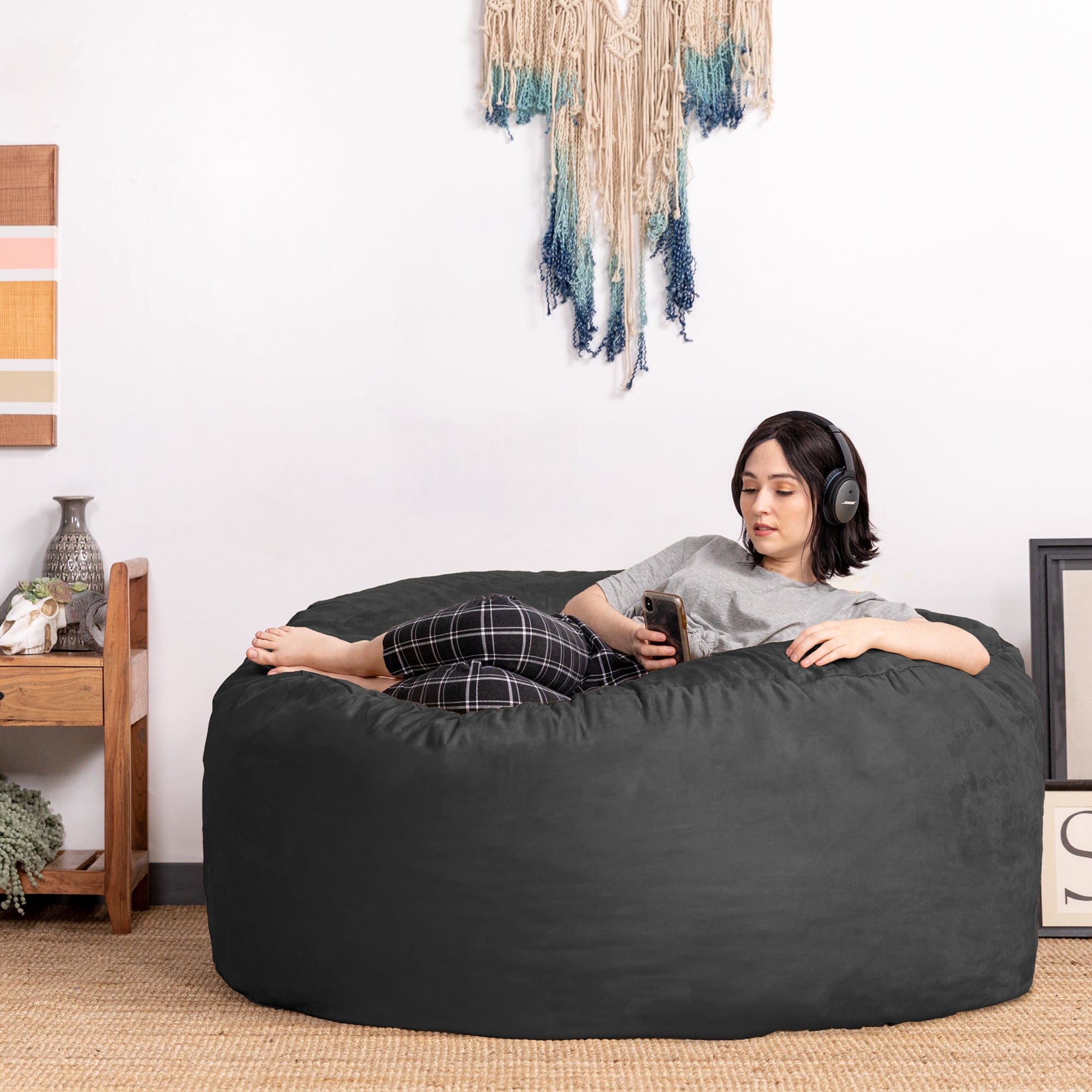 Jaxx 5 Foot Saxx - Big Bean Bag Chair for Adults, Black