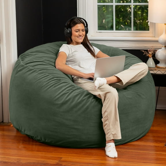 Jaxx 5 Foot Saxx - Large Round Bean Bag Chair for Adults - Lush Velvet Green