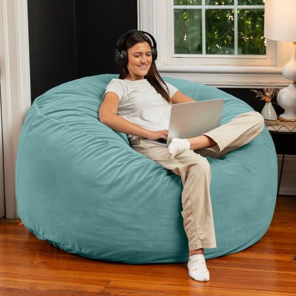Jaxx 5 Foot Saxx - Large Round Bean Bag Chair for Adults - Lush Velvet Turquoise