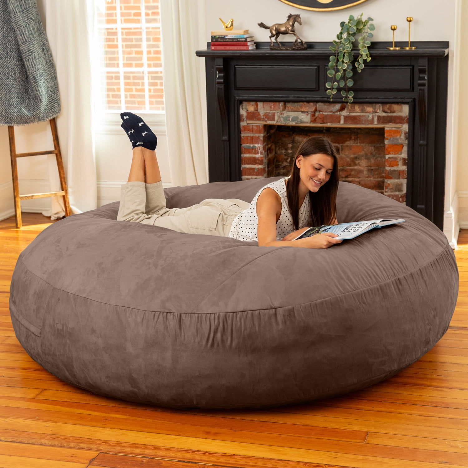 Jaxx 6-Foot Giant Bean Bag Chair, Convertible 2-in-1 Chair & Bed for Adults, Microsuede Chocolate