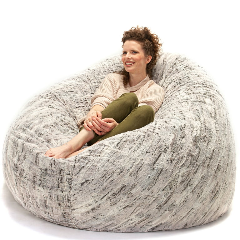 Jaxx 6 Foot Cocoon Large Bean Bag Chair for Adults Premium Luxe Faux Fur Silver Fox