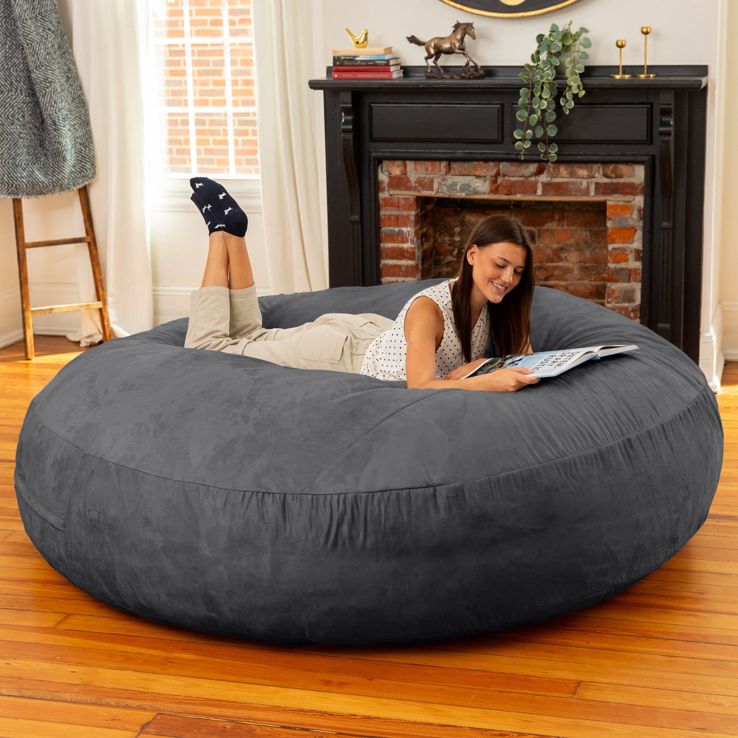 Jaxx 6-Foot Giant Bean Bag Chair, Convertible 2-in-1 Chair & Bed for Adults, Microsuede Black