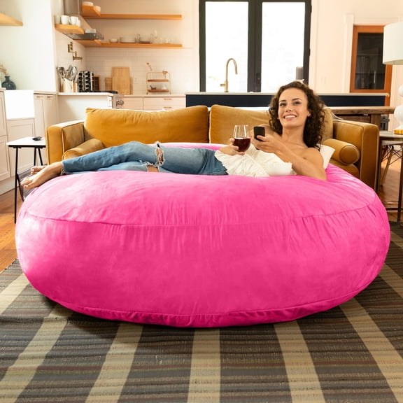 Jaxx 6-Foot Giant Bean Bag Chair, Convertible 2-in-1 Chair & Bed for Adults, Microsuede Fuchsia