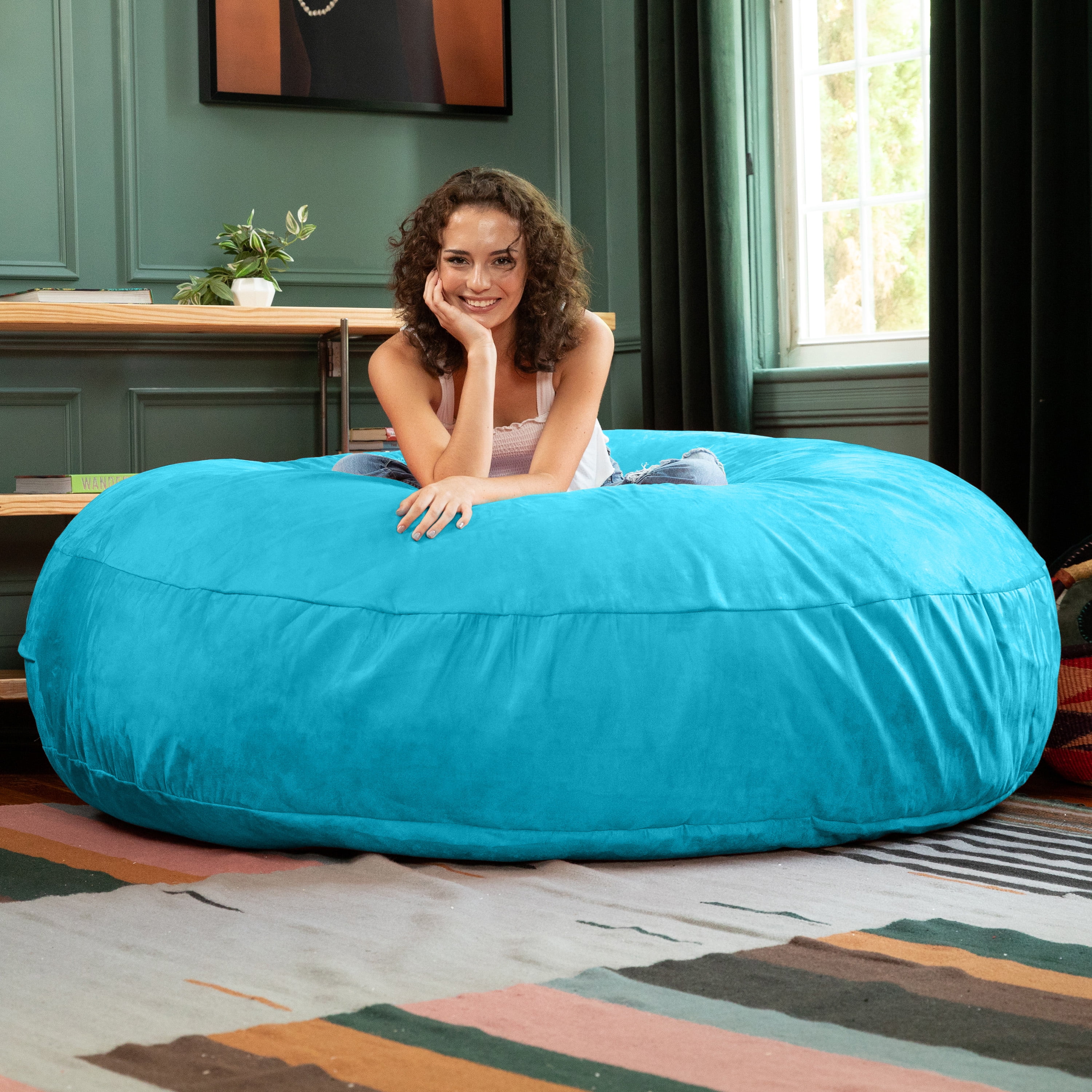 Jaxx 6 Foot Teal Microsuede Bean Bag Chair with Removable Cover