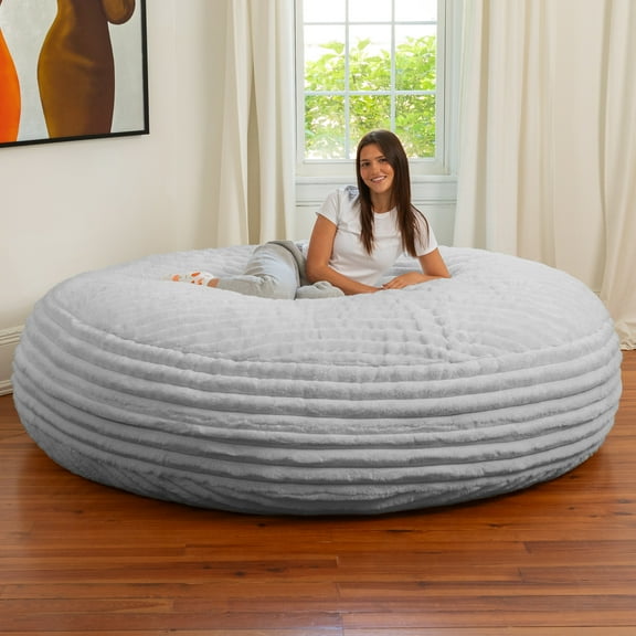 Jaxx 7 Foot Cocoon - Bean Bag Bed for Adults - Giant Bean Bag Sleeper and Lounger - Made in the USA - Mondo Fur Grey