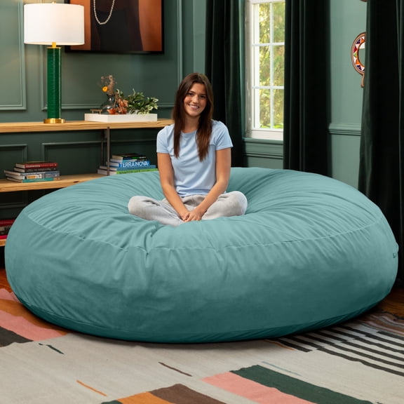 Jaxx 7 Foot Cocoon - Giant Bean Bag Chair for Adults & Bean Bag Bed - Lush Velvet Turquoise