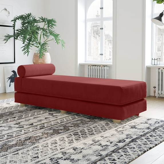 Jaxx Alon Daybed - Fold-Out Sleeper Chaise with Premium Memory Foam Queen-Size Mattress - Made in the USA - Berry Red