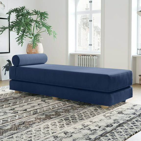 Jaxx Alon Daybed - Fold-Out Sleeper Chaise with Premium Memory Foam Queen-Size Mattress - Made in the USA - Indigo