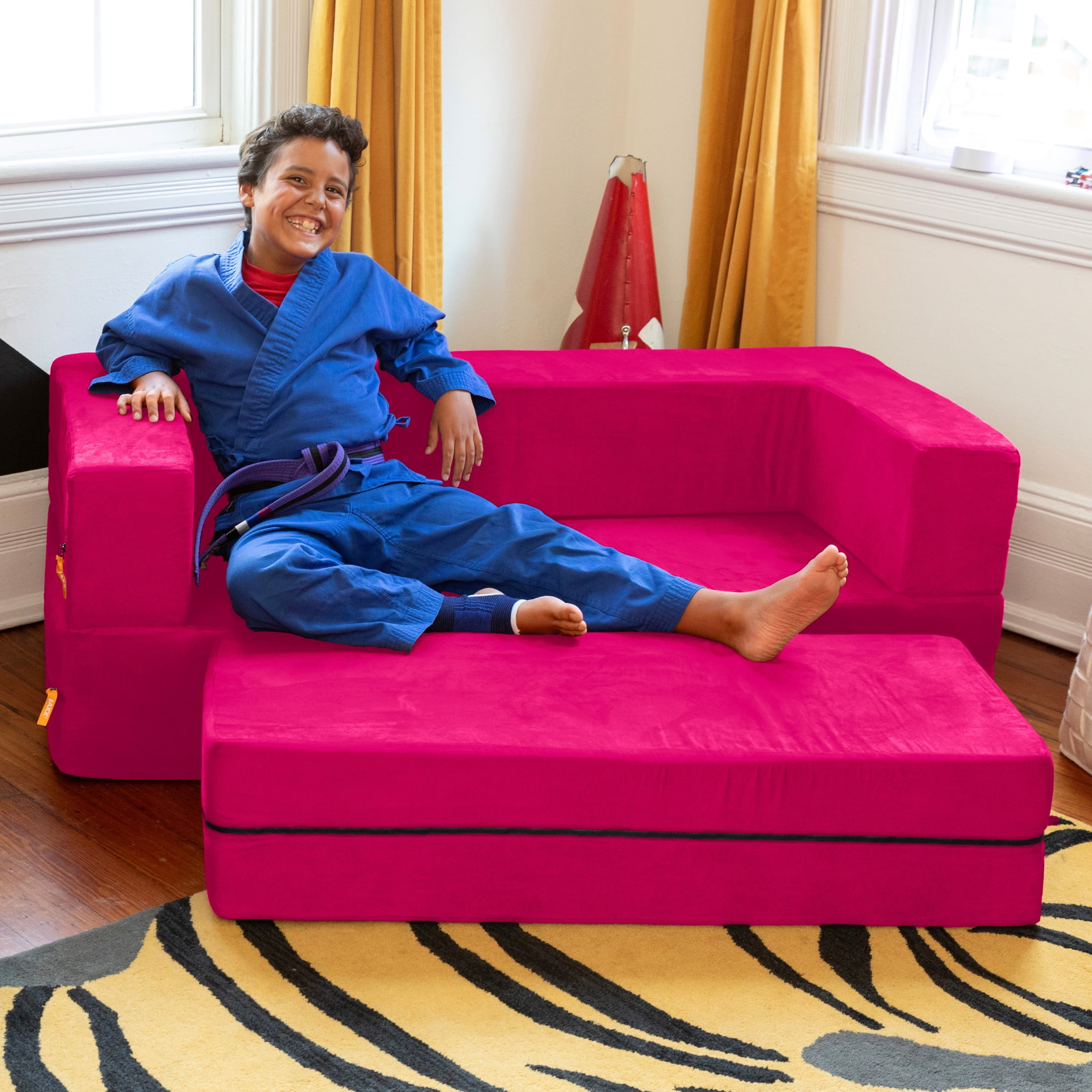 Jaxx Zipline Kids Sofa & Large Ottoman, 3 in 1 Fold Out Sofa, Big