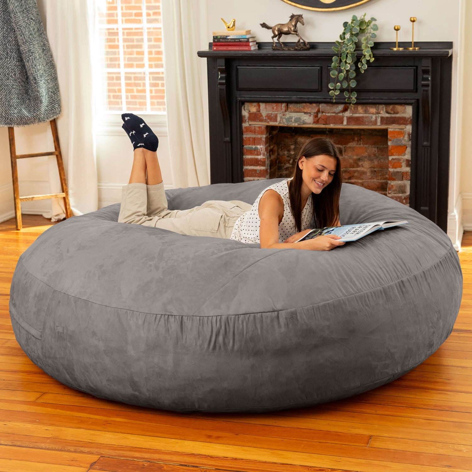 Jaxx 6-Foot Giant Bean Bag Chair, Convertible 2-in-1 Chair & Bed for Adults, Microsuede Charcoal