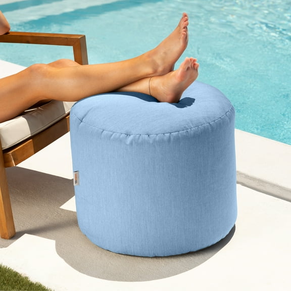 Jaxx Spring Indoor / Outdoor Bean Bag Pouf Ottoman, Sunbrella Ocean