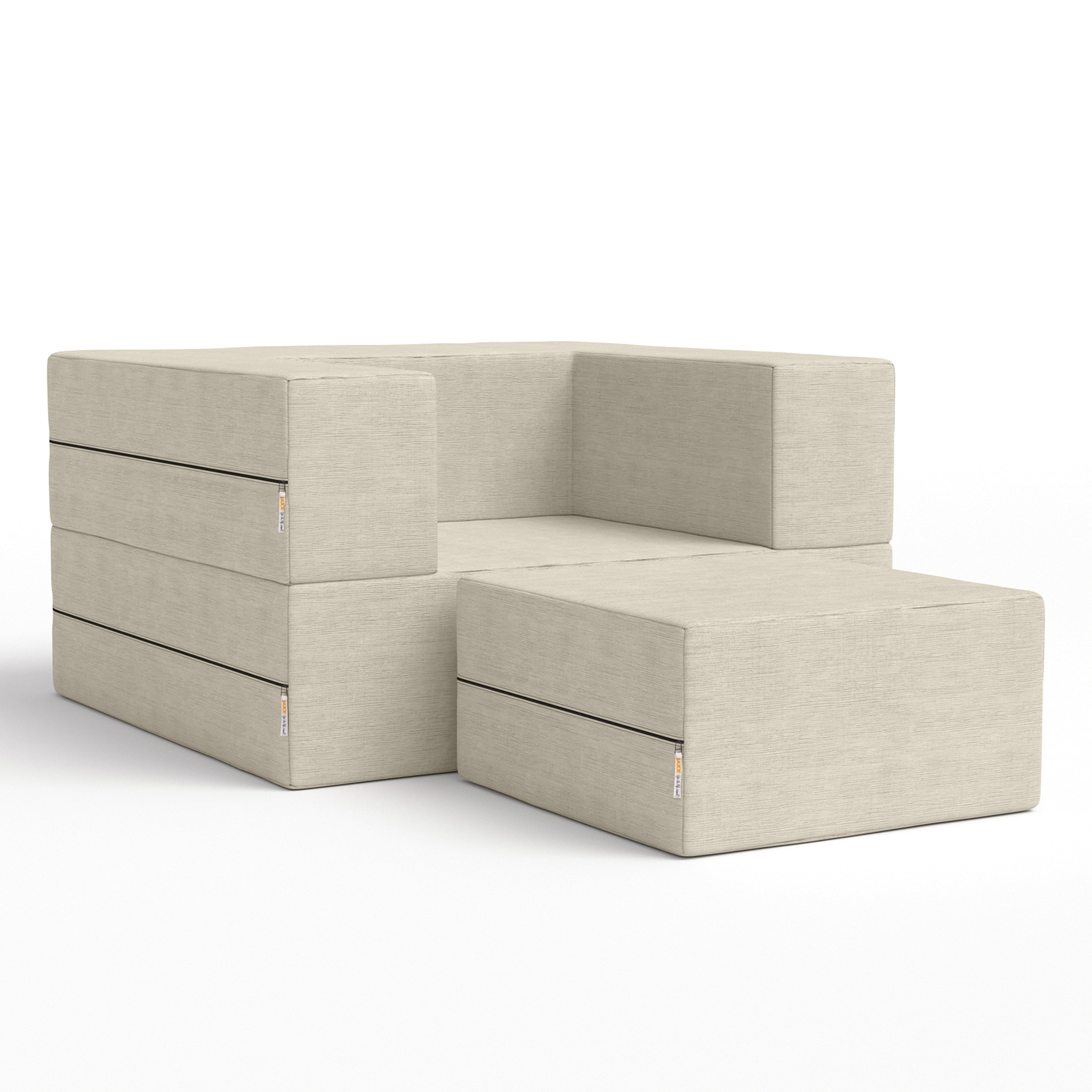 Ivory Velvet Convertible Sleeper Chair with Ottoman