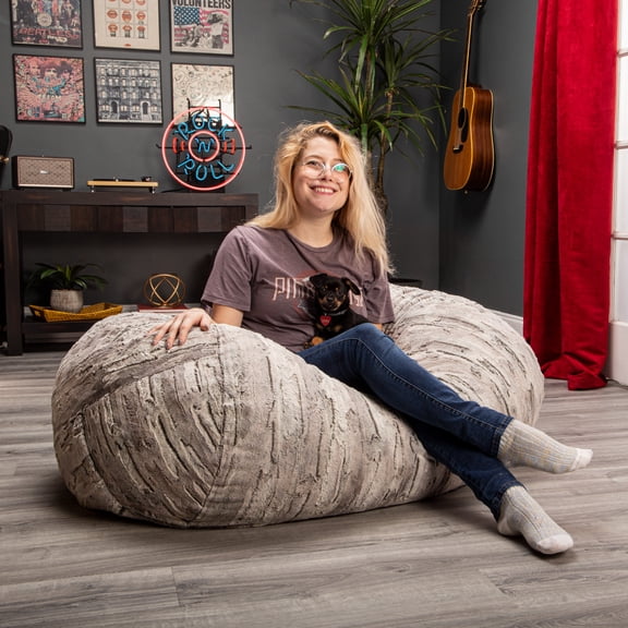 Jaxx Bean Bags Sofa Saxx Bean Bag Lounger, 4-Feet - Premium Luxe Faux Fur - Silver Fox