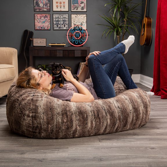 Jaxx Bean Bags Sofa Saxx Bean Bag Lounger, 4-Feet - Premium Luxe Synthetic Fur - Mountain Fox