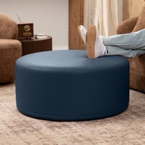 Jaxx Candler Round Coffee Table Ottoman, Large, 36-Inch, Premium Faux Leather, Oxford Blue