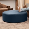 thumbnail image 1 of Jaxx Candler Round Coffee Table Ottoman, Oversized, 44-Inch, Premium Faux Leather, Oxford Blue, 1 of 7