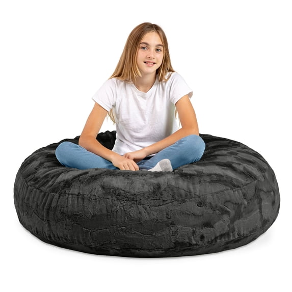 Jaxx Cocoon 4 Foot Kids Bean Bag Chair and Crash Pad - Faux Fur Black