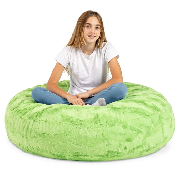 Jaxx Cocoon 4 Foot Kids Bean Bag Chair and Crash Pad - Faux Fur Lime Green