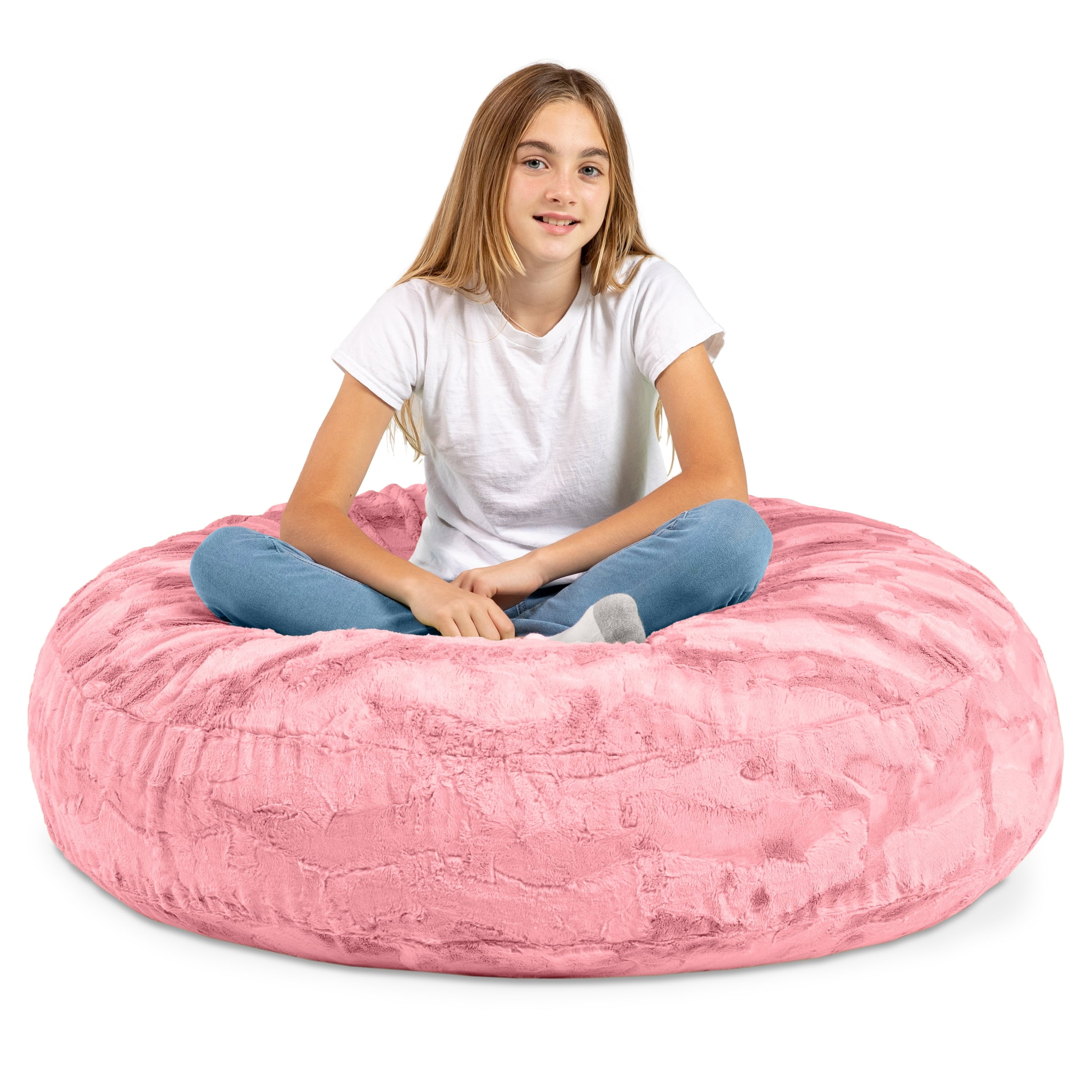 Jaxx Cocoon 4 Foot Kids Bean Bag Chair and Crash Pad Faux Fur Rose