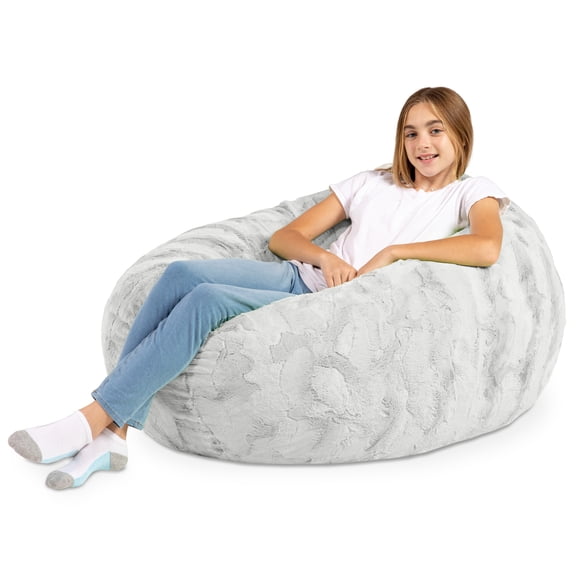 Jaxx Cocoon 4 Foot Kids Bean Bag Chair and Crash Pad - Faux Fur Silver