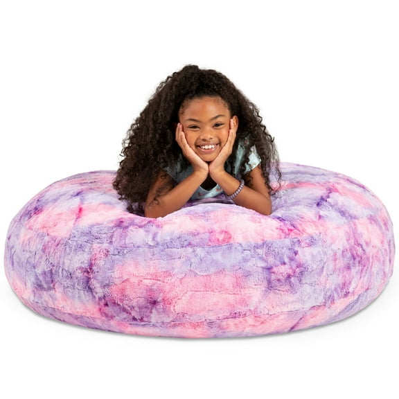 Jaxx Cocoon 4 Foot Kids Bean Bag Chair and Crash Pad - Faux Fur Unicorn Pink