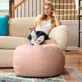 thumbnail image 1 of Jaxx Ellis Ottoman Shearling Faux-Lamb Plush Pouf for Modern Interior Design, Large, Pink, 1 of 4