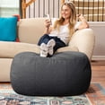 thumbnail image 1 of Jaxx Ellis Ottoman Shearling Faux-Lamb Plush Pouf for Modern Interior Design, Oval, Black, 1 of 4