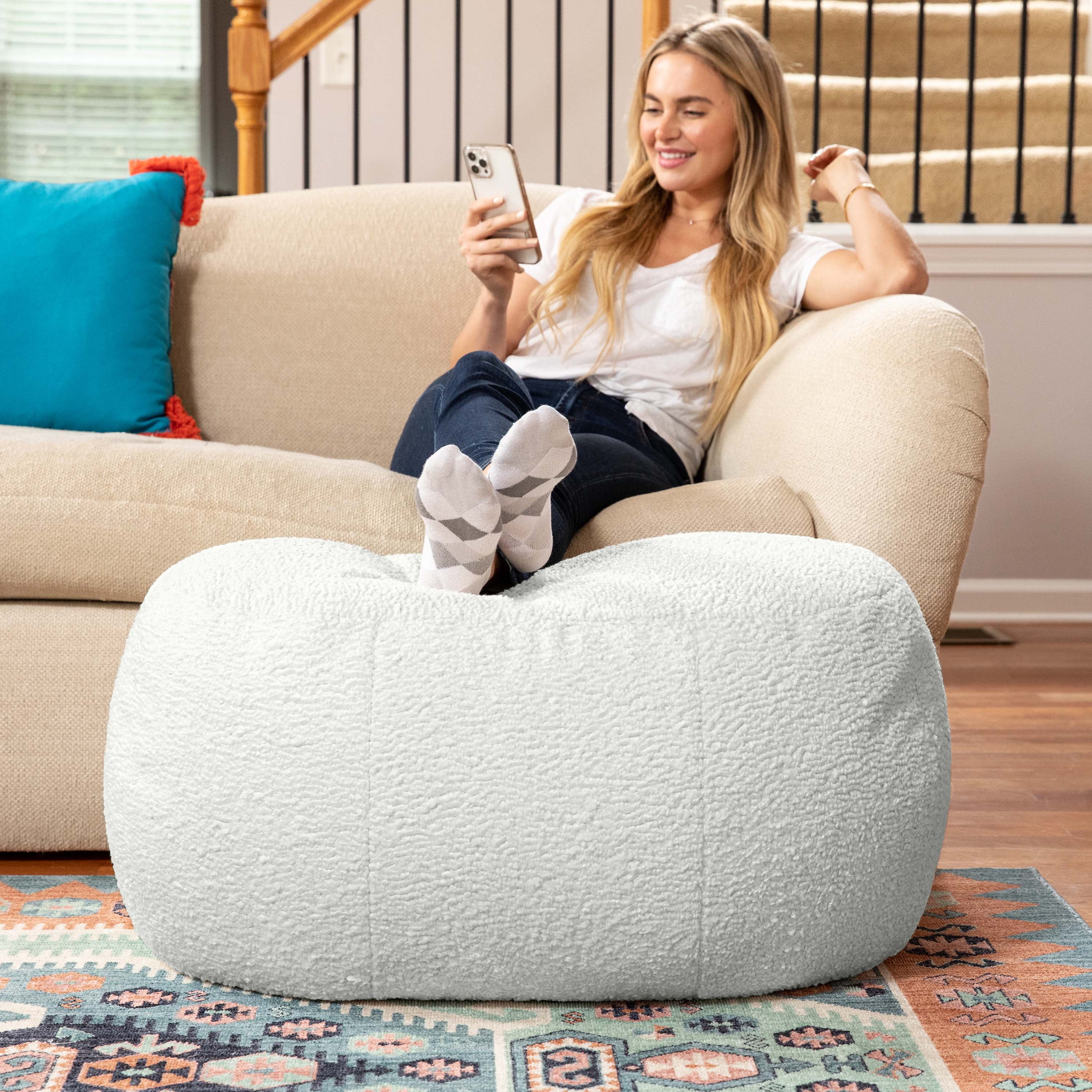 Jaxx Ellis Ottoman Shearling Faux-Lamb Plush Pouf for Modern Interior  Design, Oval, Cloud 