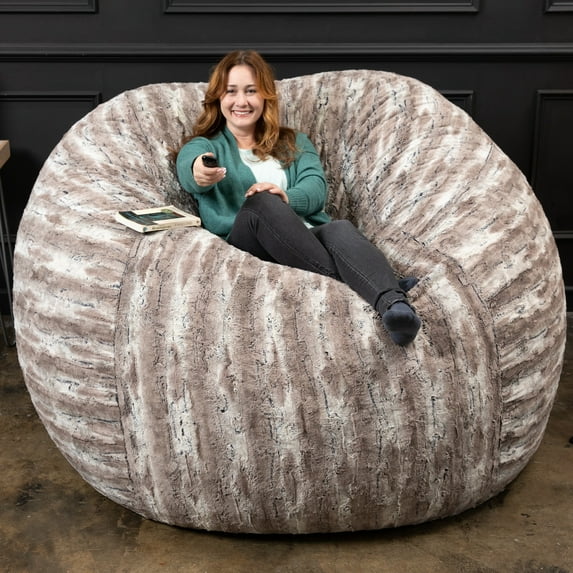Jaxx Gigantic Mega Saxx Bean Bag Chair and Lounger For Adults Luxe Faux Fox Fur - Mountain Fox Jumbo
