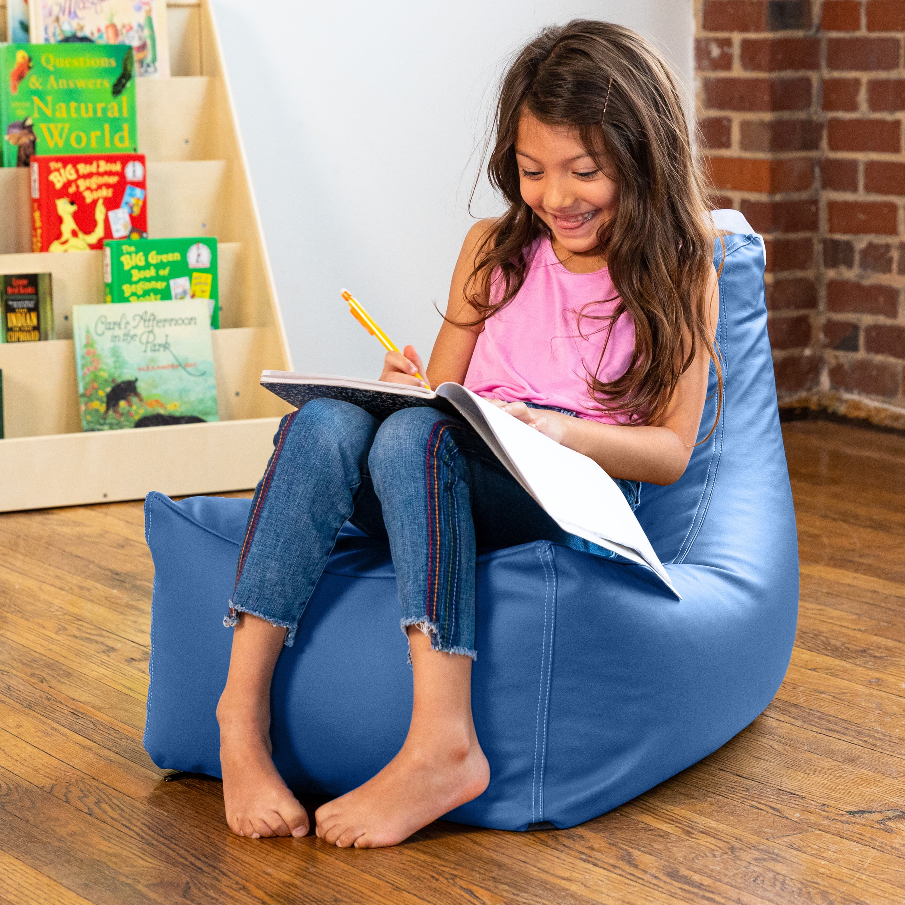 Jaxx Juniper Jr Kids Classroom Bean Bag Chair, Premium Vinyl, Royal