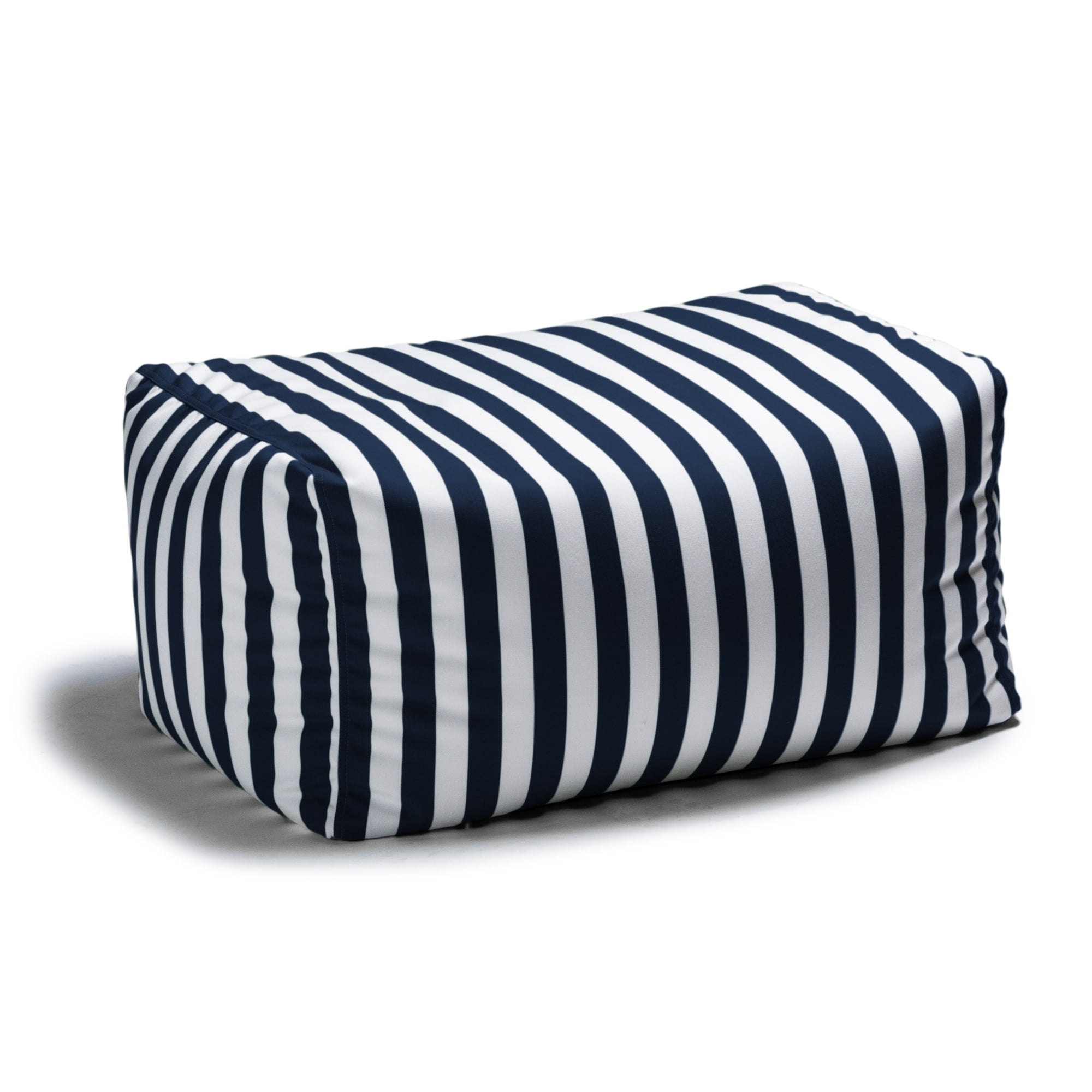 Navy Striped Outdoor Bean Bag Ottoman 26"