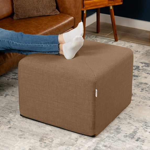Jaxx Monroe Square Foam Ottoman with Stain Resistant Performance Fabric, Large (24 x 24 x 18), Earth Brown