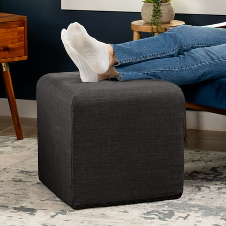 Jaxx Monroe Square Foam Ottoman with Stain Resistant Performance Fabric, Small (18 x 18), Ebony