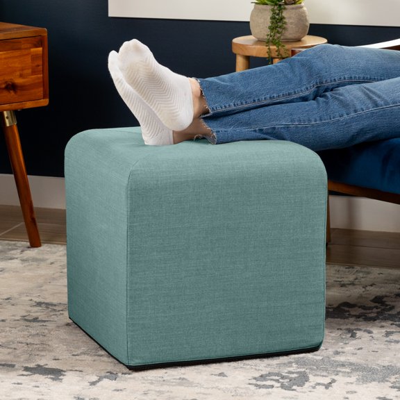 Jaxx Monroe Square Foam Ottoman with Stain Resistant Performance Fabric, Small (18 x 18), Lagoon