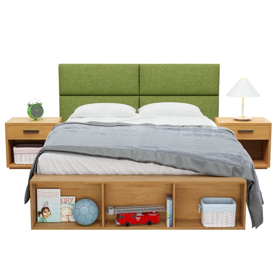Jaxx Panelist Modern Padded Headboard - Set of 4 Fun Color Panels for Kids - Full/Queen, Matcha Green Soft Suede