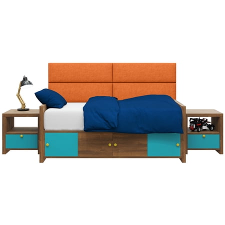 Jaxx Panelist Modern Padded Headboard - Set of 4 Fun Color Panels for Kids - Twin/King, Nectar Orange Soft Suede