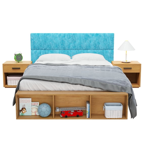 Jaxx Panelist Modern Padded Headboard - Set of 4 Textured Fun Faux Fur Panels - Full/Queen, Maui Turquoise