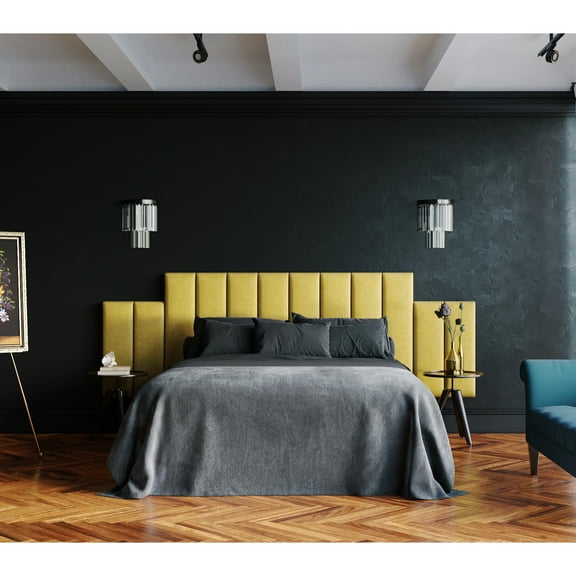 Jaxx Panelist Modern Padded Headboard – Set of 4 Wall Mounted Panels - Queen, Amber Gold Microvelvet